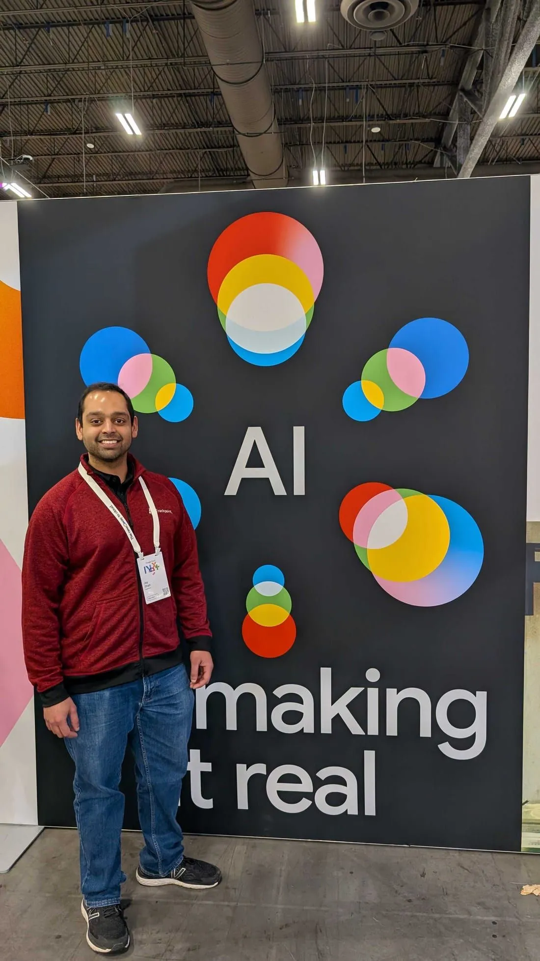 Jay Shah at Google Cloud Next, in front of an 'AI — making it real' wall